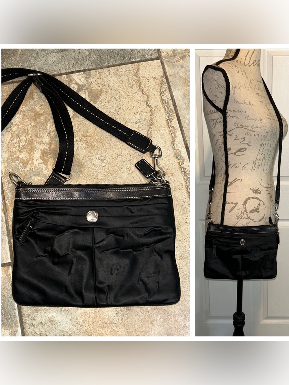 Coach Satin Crossbody Bag Purse Black